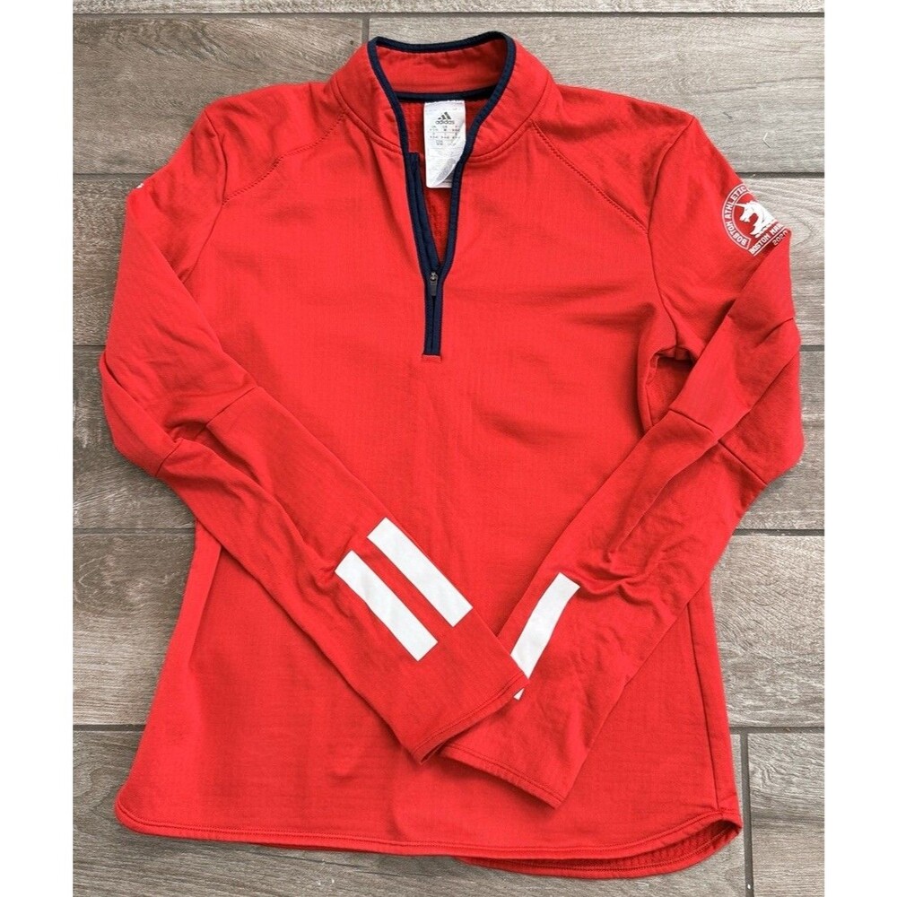 Adidas Boston Marathon 2020 Pullover 1/4 Zip Waffle Knit Womens Medium Red